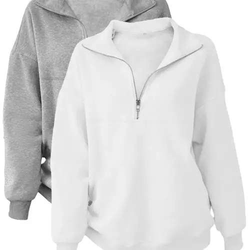Women's Loose Fit Zipper Long Sleeve Pullover Sweatshirt, Basic Casual Fall and Winter Clothing for Daily Wear, Ideal for School Reunions and Graduations