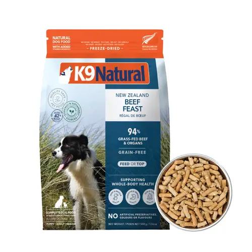 K9 Natural Grain-Free Freeze-Dried Dog Food, New Zealand Beef Feast 1.1lb, High Protein, Canines, Grass-Fed Beef