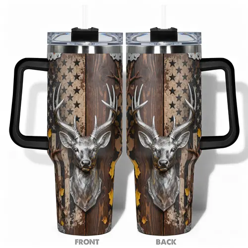 1pc Stainless Steel Cup 40oz/30oz Water Bottle, Stainless Steel Tumbler, Funny Dad Tumbler, Insulated Tumbler, Insulated Drinkware, Silver Deer Camo Double-layer insulation Leakproof Large Capacity, Gym, Hiking, Travel Ideal Birthday Christmas Gift