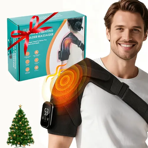 Shoulder Heating Massager, Cordless 3 Vibration Modes, 3 Heat Settings, Adjustable Heating Temperature, Large Shoulder Wrap, Left & Right Shoulders, Rotator Cuff Wireless Heating Pad, Christmas Gift, Heated Wrap, Rechargeable Heating Pad