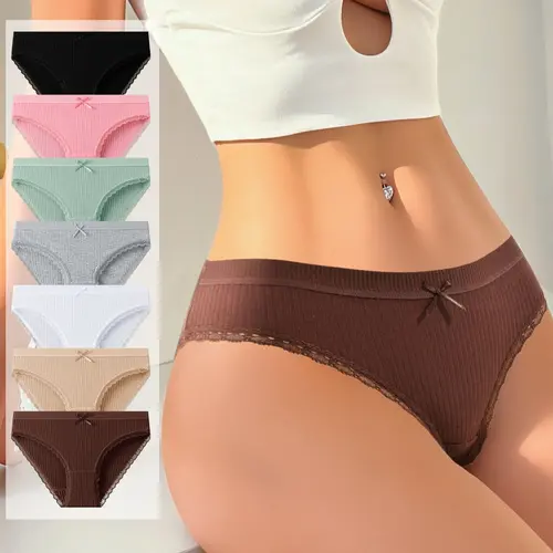 Hotcom Women’s 7-Pack All-Cotton Dreamy Lace Briefs - Underwear for Women, Buttery Soft Stretch Fabric, Breathable Cute Fit, Comfortable Soft Everyday Basic Triangle Briefs