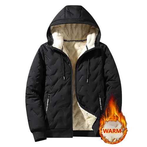 Men's Autumn Winter Ultrasonic Thickened Jacket - Menswear Casual Full-Zip Top, Machine Washable, Suitable for Commuting & Outdoor Activities, Available in Black + Gray