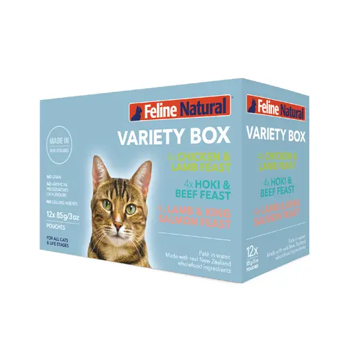 Feline Natural Grain-Free Cat Food Pâté Pouches - 3oz Single Serve King Salmon Variety Box Pack (12-Pack), Hydrating Wholefoods with Sunflower Oil, Magnesium Oxide, Dried Kelp for Enhanced Palatability & Nutrition