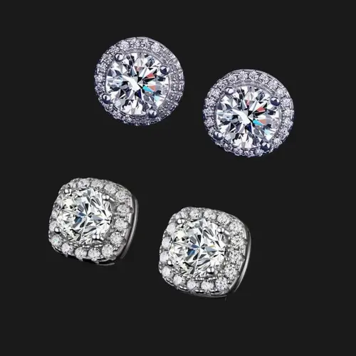 S925 Silver  Stud Earrings | Round & Square Designs | Classic & Trendy Men's Jewelry  | Ideal Gift