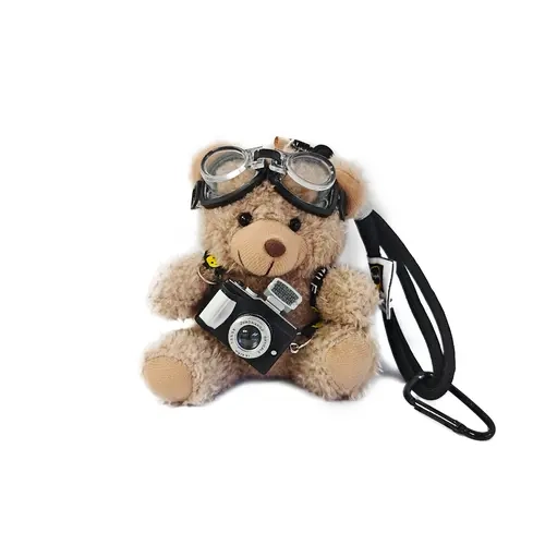 Plush Stuffed Animal Keychain - Cute Unisex Bag Charm, Keychain Accessories with Flash Camera + Glass Set, Adorable Accessory for Handbags Purses, Funky Gift for Animals Lovers