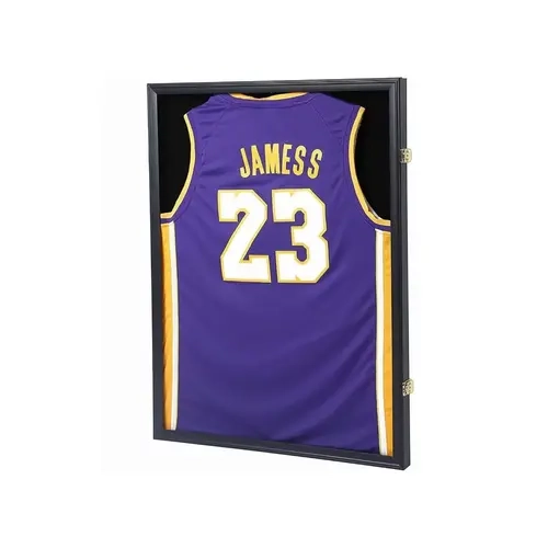 Premium Lockable Jersey Display Case - Solid Wood Shadow Box (31.25" x 23.25" x 1.5"), Museum-Quality UV Protective Fade-Resistant Acrylic Front, Key-Lockable Door, Integrated Hangers, Fits Most Jerseys, Home or Office Decor, Ideal Gift, Fans, Sleeveless,