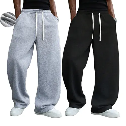 Men's 2PCS Classic Heavyweight Baggy Fleece Sweatpants - Gym Streetwear Bottoms, Casual Sporty Pants, Everyday Street Pants for Autumn & Winter, Baggy Sweatpants
