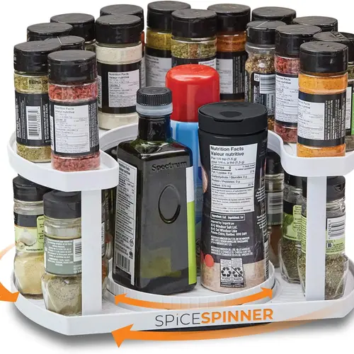 Stow-n-Spin 2-Tier Smooth Rotating Lazy Susan Spice Rack Organizer, Adjustable Multifunctional Indoor Storage Holder for Cabinet, Tabletop, Pantry (Holds 40 Jars, Gray), Shelf