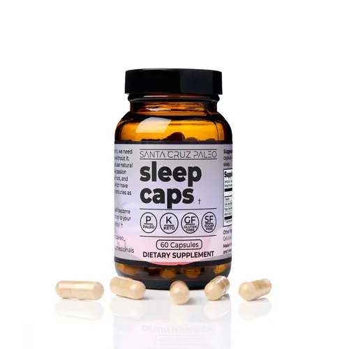 Santa Cruz Paleo Sleep Caps - 60 Servings - Supports Melatonin-Free Nighttime Relaxation - Sleep Supplement for Men and Women with L-Theanine, Lemon Balm, Passion Flower & Valerian Root - Paleo & Keto Friendly, Sugar & Gluten Free