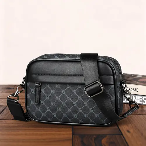 Men's Crossbody Bag Square Geometric Pattern, Casual Single Shoulder Bag Zippered Sling Bag Casual Crossbody Bags for All Seasons, Commuting School Travel Gift
