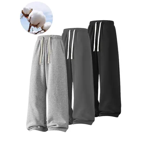 Men's Solid Thermal Lined Drawstring Waist Pants, Casual Comfy Loose Fitting Trousers for Fall & Winter, Men's Bottoms for Daily Wear, Relaxed Fit