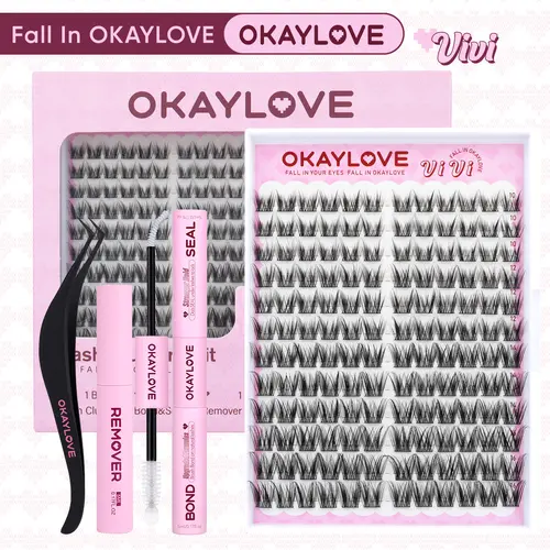 OKAYLOVE Wispy Lash Clusters Kit, 10-16MM Vivi Cluster Lashes with Long-lasting Lash Bond and Seal, Tweezers and Remover for DIY Lashes at Home for Natural Makeup Girl Gift  #DealsForYouDays,back to school