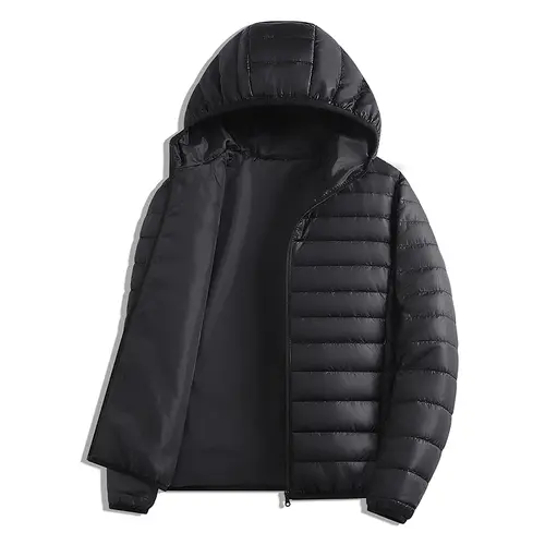 Men's Casual Hooded Padded Cotton Coat - Lightweight, Thermal for Autumn Winter - Fashion Mens Clothing, Ideal Gifts for Him Clothes Products, Simple, Guys Gifts, Hooded Padded Cotton Jacket
