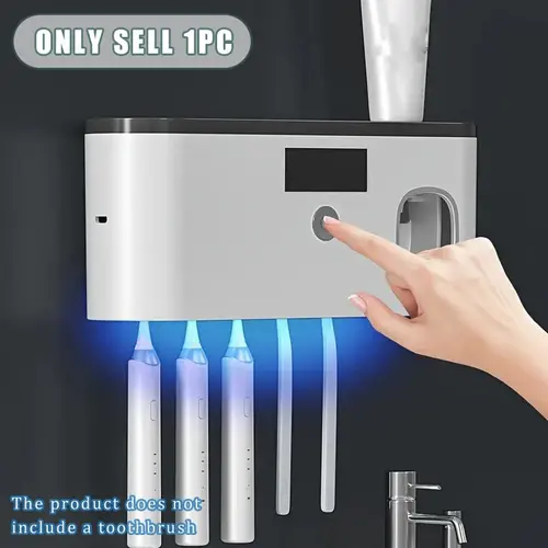 Smart Toothbrush Holder with USB Charging and UV Sterilization, Sanitizing Toothbrush Holder, Wall-Mounted Toothbrush and Cup Storage Box Organizer, UV Toothbrush Disinfector, Toothbrush Sterilizer Holder, Toothbrush Sanitizer Holder