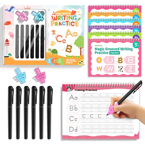 TIMETOME Reusable Grooved 6-Bookset Spiral Notebooks - Early Elementary Math-Word Practice & Drawing Activities, Back to School Haul School Supplies Haul, TikTokShopBackToSchool Office Stationery, Kids Gift