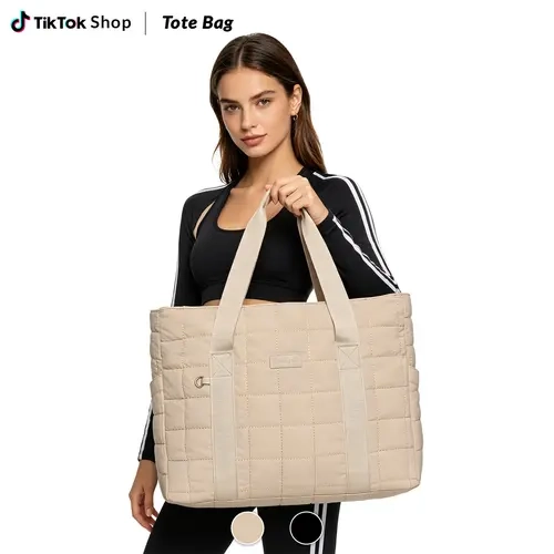 Women's Lightweight Puffy Practical Bag - Casual Plain Simple Tote, High-Capacity Multi-Function Carryall with Multiple Compartments, Fits Laptop for Work, Gym Use