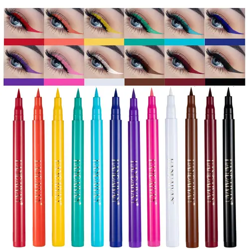 Women's 12 PCS Matte Longwear Liquid Eyeliner Set, Rainbow Neon Color Eyeliner Shades, Waterproof, Smudgeproof, Makeup Kit with Lipliner, Christmas Gift for All Skin Types