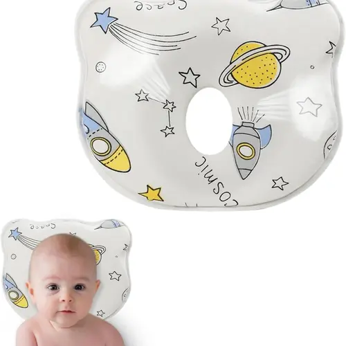 Baby Cute Cartoon Bear Shaping Pillow - Soft, Breathable Bedding Accessory for Infants to Prevent Flat Head