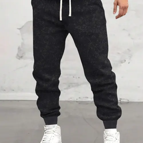 Men's Regular Fit Polyester Casual Sports Joggers - Drawstring Waist, Pockets, Letter Print, Streetwear Regular-Leg Trousers, Ideal for Commuting, Light Outdoor Activities, Spring-Autumn-Summer Gift for Husbands