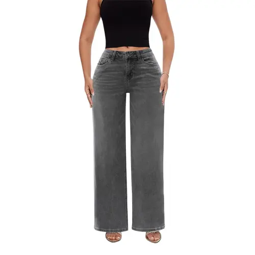Magic ONESO Mid-low Rise Baggy Jeans Stretchy Wide Leg Distressed Denim Tummy Control Curve Hugging Plus Size Regular Size BBL Spring Fashion Daily Outfits