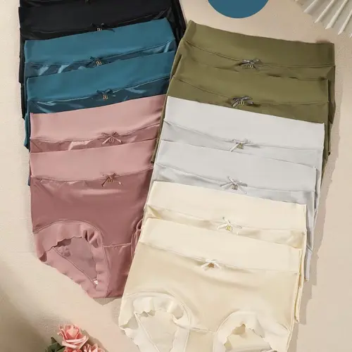 High-waisted pure cotton women's panties, 6/12 pack, sexy lace lingerie set, featuring comfortable and breathable panties with a solid color design, suitable for everyday wear, elegant and suitable for all seasons.