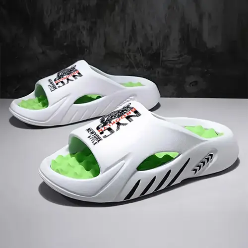 Men's Streetwear NYC Graffiti Slides | Edgy Cut-Out Chunky Sport Sandals | Summer Trendy Versatile Outdoor Slippers