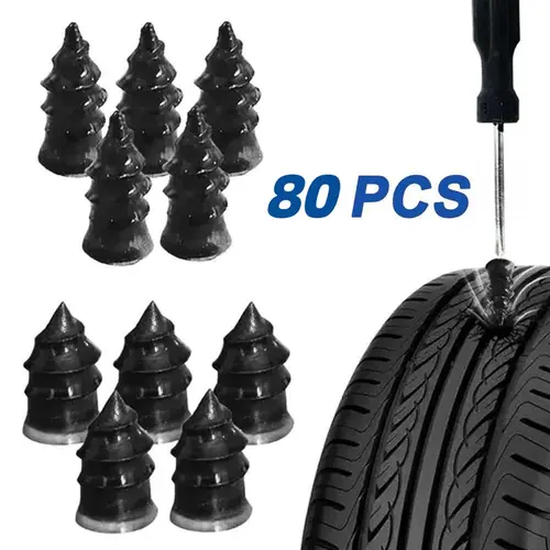 80PCS Tire Plug Kit with Screwdriver - Durable Rubber Repair Kit for Quick Fix Punctures, Self-Serve for Car, Motorcycle Owners, Truck Owners toolupgrade