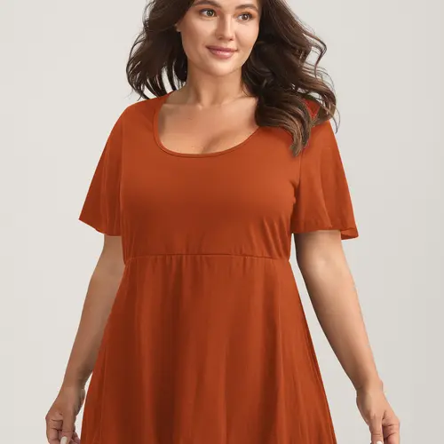 Plus Size Women Peplum Babydoll Top – Asymmetric Ruffle Sleeve Flowy Blouse, Soft Stretch Casual Summer Basic Top, Flattering Fit, U-Neck, Medium Stretch Basic Cute Blouse,M-6X,Summerfinds,back to school,back to school shopping