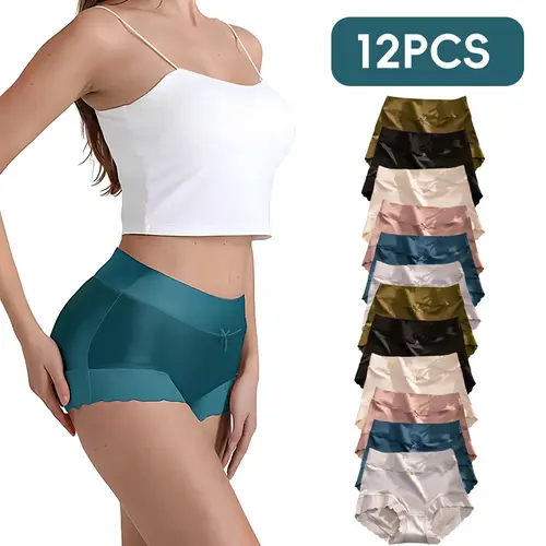 Women's high-waisted pure cotton panties, Lightweight summer style ，12 pack, soft and breathable, comfortable full-coverage design, suitable for everyday wear, elastic and durable. Christmas gift.
