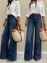 Women's High Waist Loose Straight Leg Denim Jeans Button Pants, Comfortable Casual Streetwear Style, Perfect for Daily Wear and Outdoor Activities, T-chic