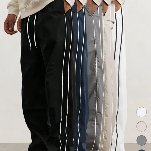 3 Pack Men's Drawstring Waist Loose Fit Striped design Straight Leg Collegiate Sports Pants,Plain Basics Versatile Casual Style Joggers,Solid color Athletic Trousers,Suitable For Daily Wear,Going Out,Commuting,Four All Seasons,For Spring/Fall Menswear