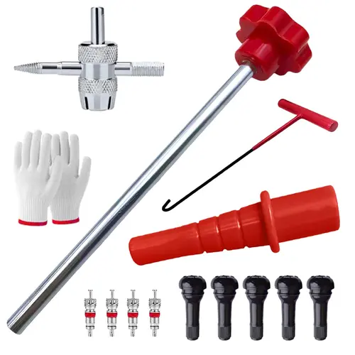 14-Piece Versatile Quick Change Tire Valve Tool Kit, Universal Design with 5 Standard Size TR413 Valves & 4-Way Tool, Ideal for Car Tire Repair, Great Christmas/New Year Gift (Gloves Compatible: Gloves Not Included)