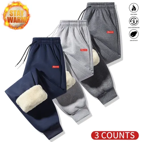 Men's 3-Piece Fitted Polyester Sweatsuit Set - Athletic Activewear Sports Suit, Warm Fleece Core, Thick Inner Lining, Patterned Design, Thermal Cold-Weather Outdoor Bottoms, XXL Size Option,sohochic