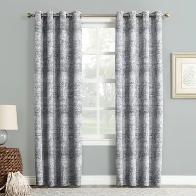 95"x50" Sun Zero Blackout Darren Distressed Global Blackout Lined Grommet Curtain Panel Indigo: Thermal, Noise Reduction