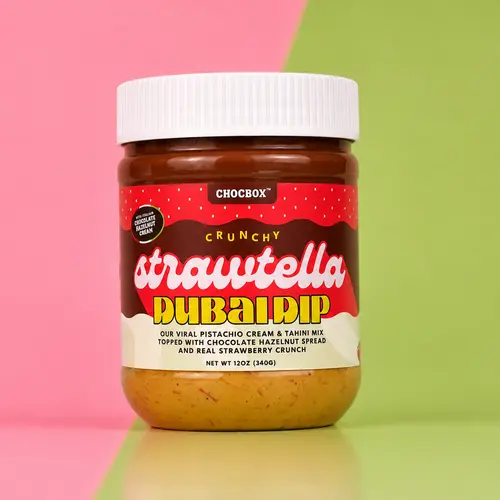 Strawtella Dubai Dip (12 oz) - Pistachio Cream, Chocolate Hazelnut Cream, Crunchy Strawberries, Nuts, Shredded Kataifi - Ideal for Dunk It, Spoon It, Stuff It Pantry Preserve