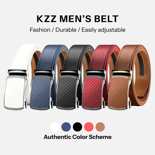 KZZ Mens Belt Leather Ratchet Easy Release Belt Dress and Casual Adjustable Belts for Men's Wear Gift Fathers Gift christmas gifts for him Tailored Fit Anniversaries Alloy Buckle