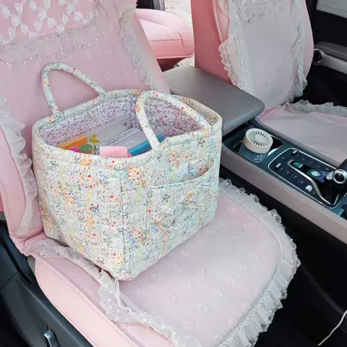 Cotton Fabric Storage Organizer - Washable Woven Reusable Home Essential, Durable, Easy to Clean, Fresh Style, Car Storage Basket, Truck Seat & Trunk Cargo Organizer Accessory