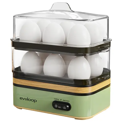 EVOLOOP Electric Rapid Egg Cooker - 12-Capacity, BPA-Free Tray, Soft/Medium/Hard Boiled, Poached, Omelet Maker, Vegetable Steamer, Half the Cooking Time, Double Eggs Compatible, Ideal for Family, Dorms