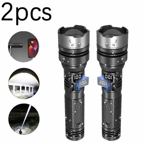 2PACKS High Lumen Rechargeable LED Flashlights Ultra-Bright Flashlights ，Zoom-able Torch Handheld Flashlight，For Outdoor Emergency Signaling Backyard BBQ Adjust Brightness Labor Day spotlight BackToSchool outdoorfun