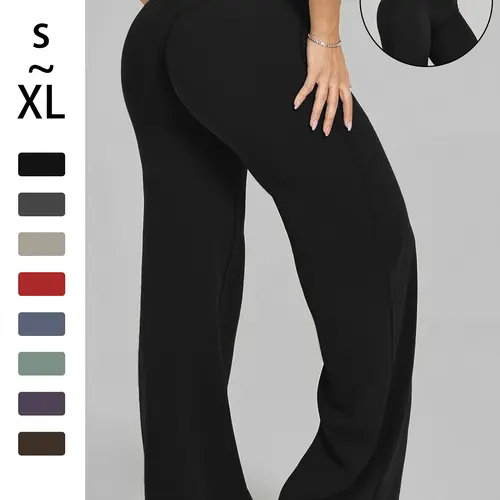 Women's Plain Loose Fashion Sport Pants, High Waist Elastic Comfortable Straight Leg, Slimming Wide Leg Yoga Casual Pants, Spring Summer Daily Wear, Loose Straight Sweatpants, Knitted Sports Pants, Casual Sports Bottoms