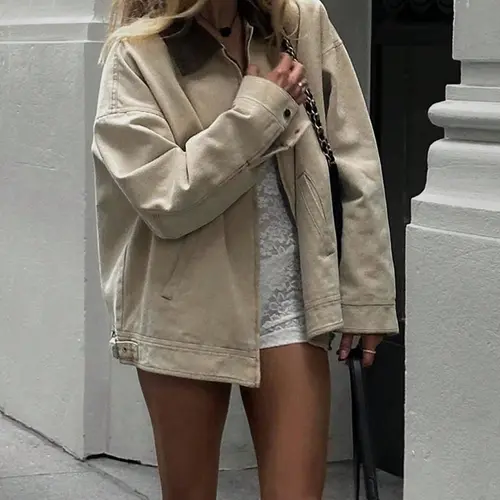 Women's Fall Winter Casual Vintage Loose Y2K Jacket, Casual Woven Jacket, Sweet Spicy Color Block Collar Coat, Perfect for Daily, Commuting, Dates, Street Photography, Outerwear, Casual Fashionable Jacket