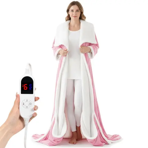 DailyLife Wearable Heated Blanket 52"x72" Full Body Electric Robe with 7 Heat Levels Foot Pocket & Sleeves Machine Washable Gift for Women Moms & Dads - Select