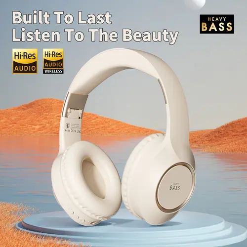 HEAVY BASS-300 Wireless Over Ear Headset, Cordless Bluetooth Headphones with Active Noise Cancellation, 360° Spatial Surround Bass, Hi-Fi Stereo, Folding Lightweight Design for Work, Travel, Workout, Wireless Headphones