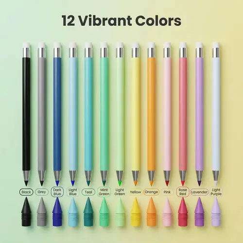 Rarler 12-Piece Assorted Colored Mechanical Bullet Tip Pencils Set - No-Sharpening Replaceable Lead, Erasable, Eco-Friendly, Smooth-Writing, Office Writing Stationery, Drawing Pencils Set, Back to School Haul First Day of School Supplies for Students