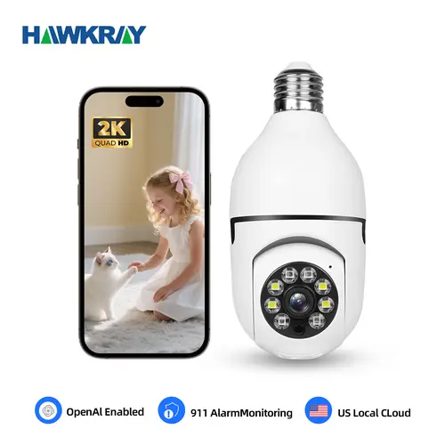 Hawkray AI CCTV Camera - 1-Key Automatic Alarm, 911 Alarm Monitoring, All-Day Protection, Face Recognition, Mobile Tracking, Day-Night Full Color, Easy-to-Install Security Camera with Safety Cord