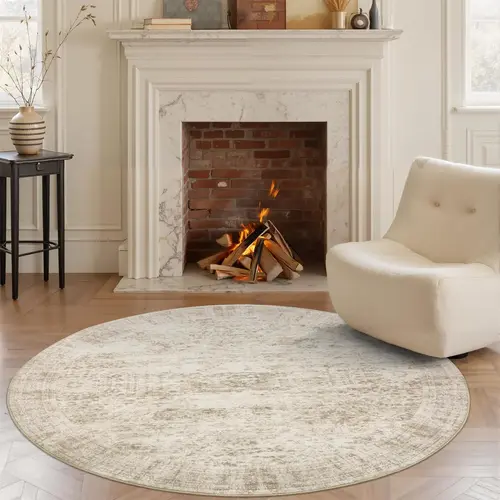 Art&Tuft 8x8 Beige Round Rug 6ft Living Room Rug Vintage Round Area Rug Non Slip Indoor Carpet for Dining Room Bedroom,back to school,dorm essentials,home decor,home essentials