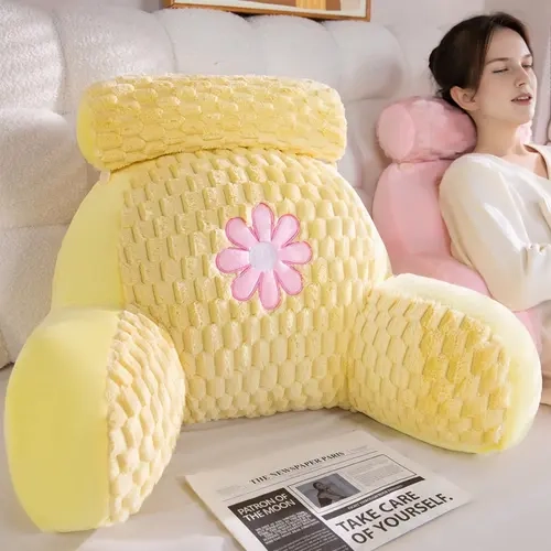 Bed Rest Reading Pillow, Kawaii Whimsical Soft, Cozy Lumbar Support Rest Cushion with Washable Cover, Cushioned Backrest, Bed Rest Pillow with Arms for Sitting in Bed, Relaxing, Watching TV, and Gaming