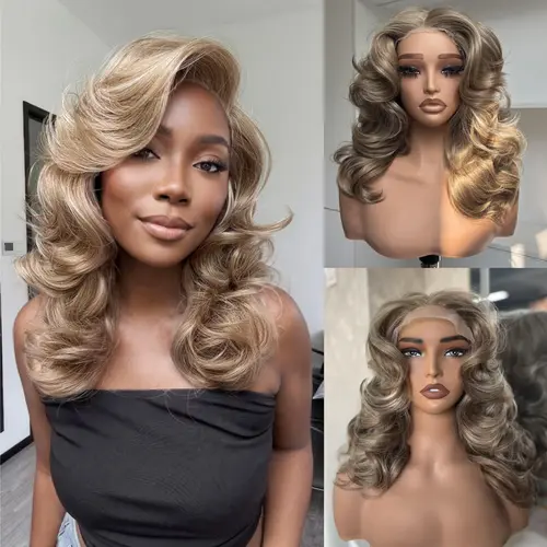 [70s Layers] Beginher Hair 20 inches Heat Resistance 200% Density Farrah Fawcett Layers Style Middle Part 4x4x1 T-Part Lace Synthetic Wear Go Beginner Friendly Pre Cut Glueless Wigs Milk Tea Color SummerVibes summerwins Drawstring Wigs
