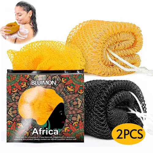 Authentic African Exfoliating Net Bath Loofah, 45" Length 2 Pcs Set - Ethically Sourced from Nigeria, Waterproof Beauty & Bath Accessory for Smooth Skin, Includes Poufs, Accessories, African Net Sponge Loofahs, Sponges, & Poufs,back to school