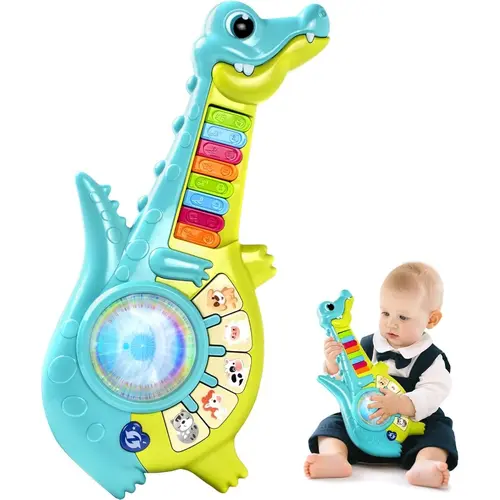 Plastic Musical Learning Piano-Guitar Toy with Animal Sounds, Toddler Gift for 1-2 Years/12-18 Months, 1st Birthday Present for Boys & Girls